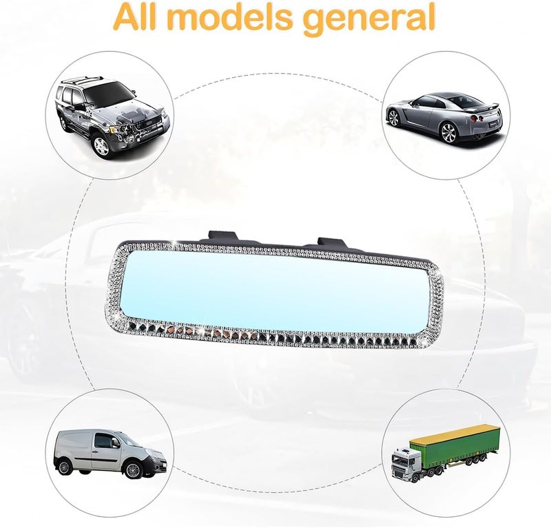 Osilly Bling Car Rearview Mirror, Decorations Rear View Mirror with Crystal Rhinestones & Diamonds, Car Interior Trim Accessories, Clip-on & HD Glass, Sparkly Gift (Silver-1) - Image 5